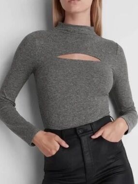 Express Body Contour Mock Neck Cut Out Longsleeve Bodysuit | Gray | Small